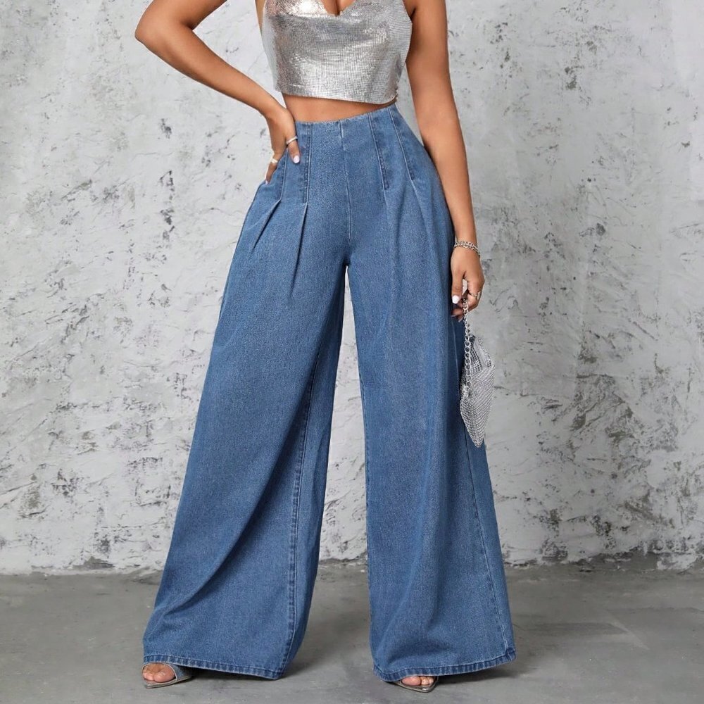 Blue Casual Womens Women's Wide Leg Jeans